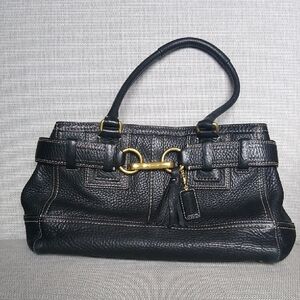 Coach Black Leather Shoulder Bag with Gold Hardware